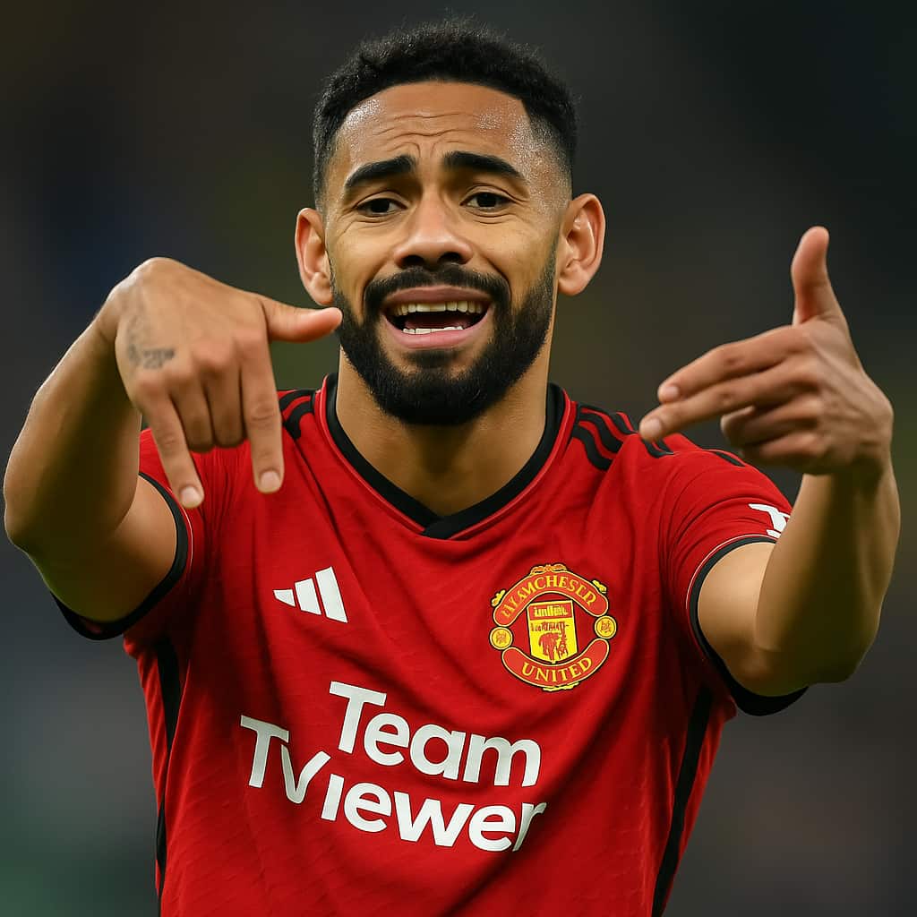 Matheus Cunha in Man United shirt.