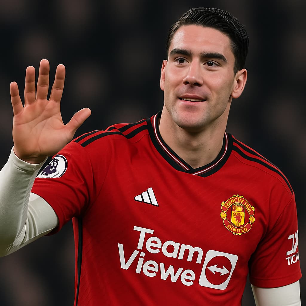 Dusan Vlahovic in a Man United shirt.