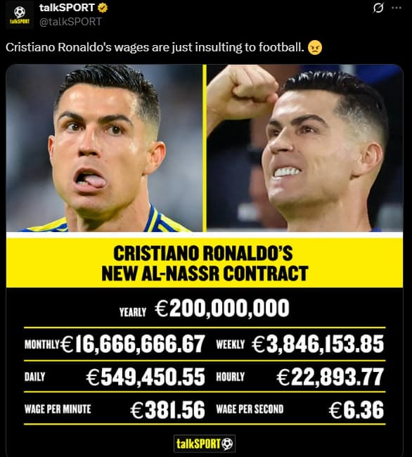 talkSPORT Ronaldo wages post on X.