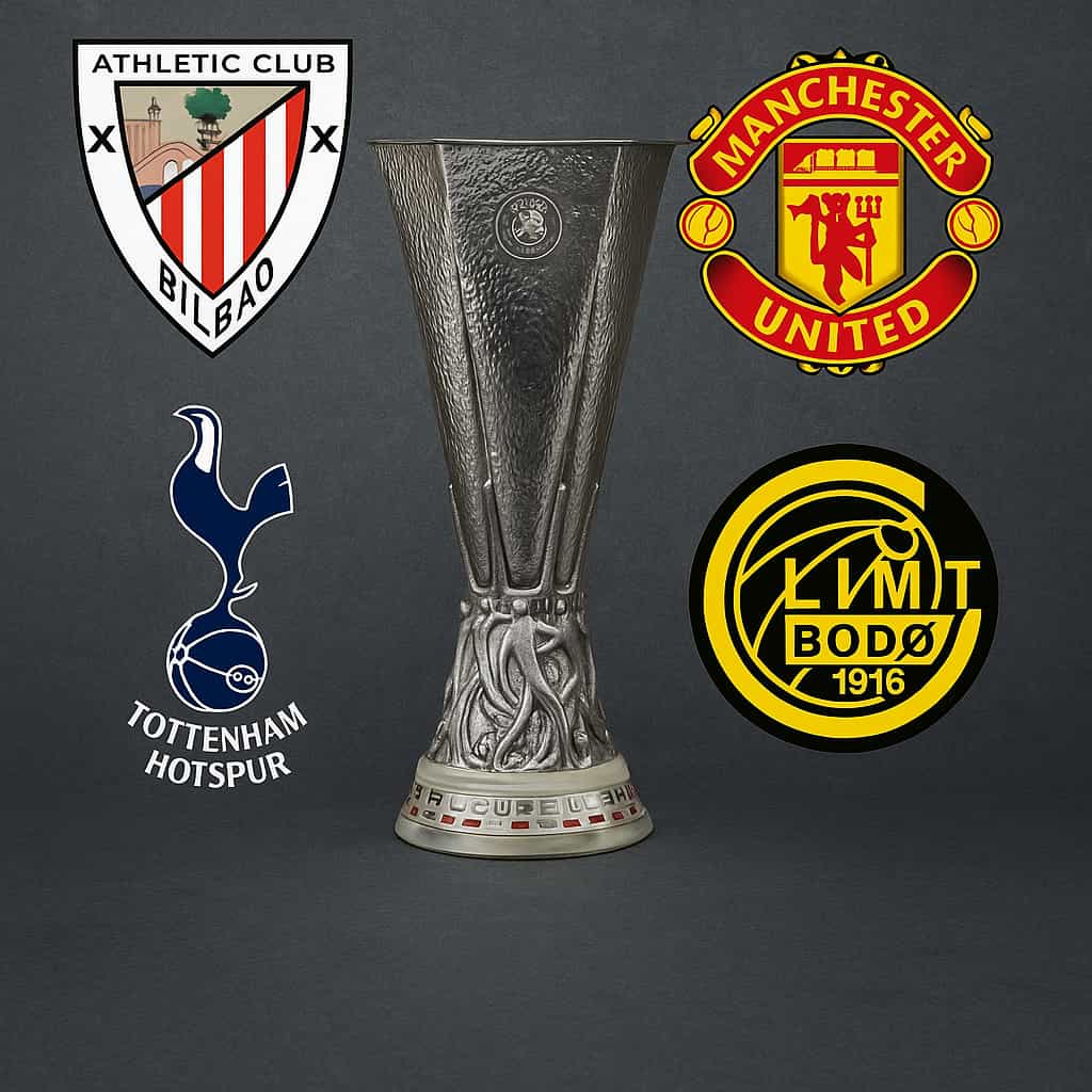 Europa League trophy Bilbao Man United Spurs and Bodo.